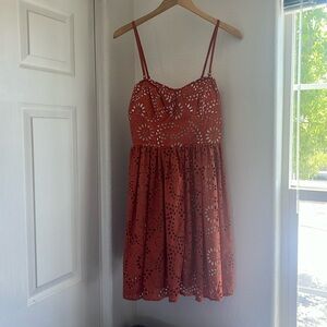 Orange/Rust Eyelet Mid Length Dress